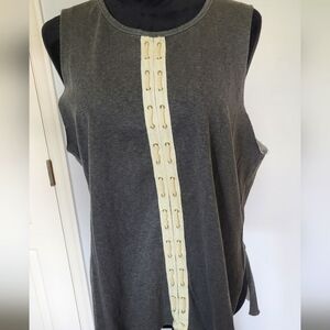 POL Gray Sleeveless Top with Cream Lace and Cutout Detail. Sz S NWOT